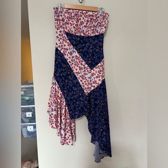 Lulus Golden Hour Blush and Navy Floral Print Strapless Midi Dress - Picture 5 of 12